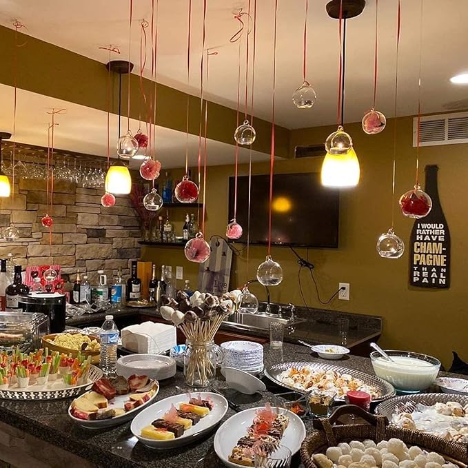 Sziqiqi Hanging Glass Globes Orbs Tea Light Candle Holders fillable with Trinkets for Wedding Ornaments, Wedding Birthday Christmas Party Centerpiece Accessory 2.36inch 10pcs +2 Extra