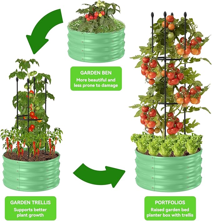 1 Pack Raised Garden Beds Outdoor, Galvanized Metal Raised Garden Bed with Trellis, 23.6x23.6x60in Tomato Cages for Garden Planters Box with Trellis for Climbing Plants Vegetable Vine Flowers