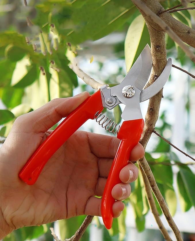 Garden Flower Shears Pruning Shears 6.9 inches Scissors Heavy Duty Plant Scissors for Cutting Flowers, Trimming Plants, Bonsai, Fruits Picking (Red Handle)