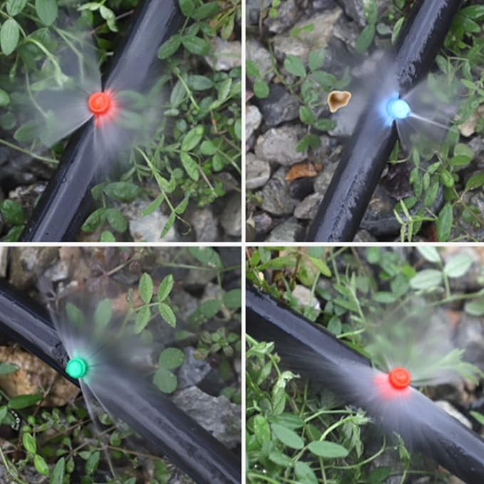 MroMax 25Pcs 360 Degree Micro Sprayer Automizing Sprinkler Nozzle Hydroponic Aeroponic Misters Fan Jet for Miniature Garden Lawn Plant Irrigation System Red