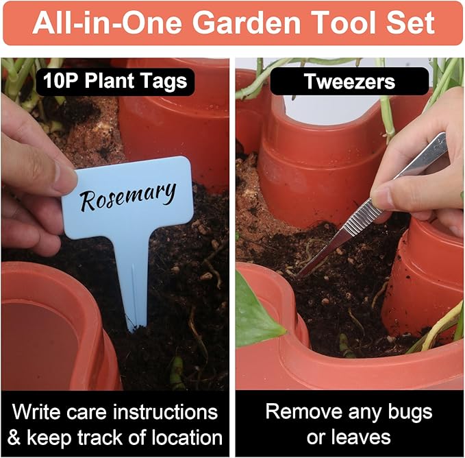 Vertical Planter, 6 Tier Stackable Strawberry Planter with Garden Tool Set, Movable Indoor/Outdoor Garden Herb Pot for Growing Vegetables and Succulents, Red