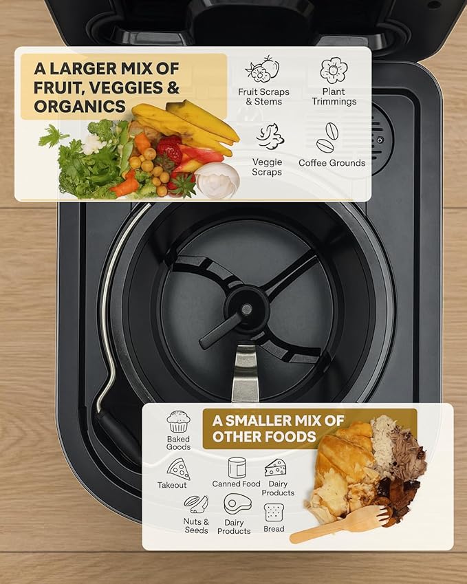 Electric Composter for Kitchen, Compost Bin - 4L Large Capacity, 3 Processing Modes, 3 Capacity Options, 2 Carbon Filters, Auto-Cleaning Auto-Drying (Black)