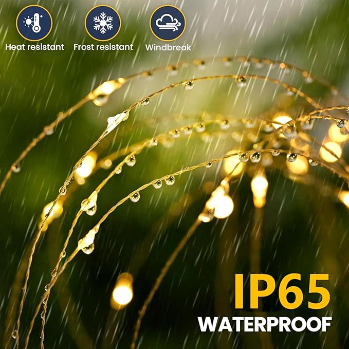 2 Pack Solar Firework Lights 150 LED Create Magical Nights, Waterproof Starburst Fairy Lights for Garden Yard Patio Christmas Romantic Wedding Party Decor(Warm White)