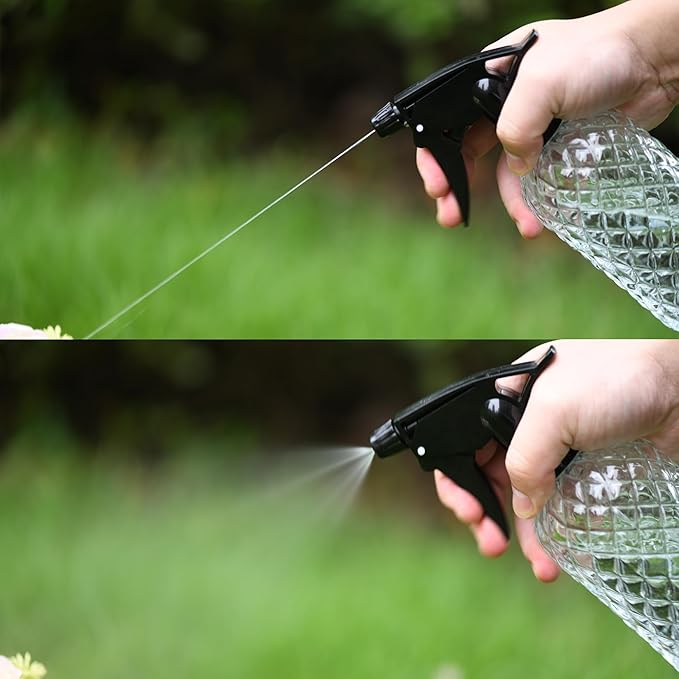 Glass Handheld Spray Bottle - 12oz Refillable Bottle ，Adjustable Nozzle Watering Can for Garden Plants Cleaning Solutions (Clear)