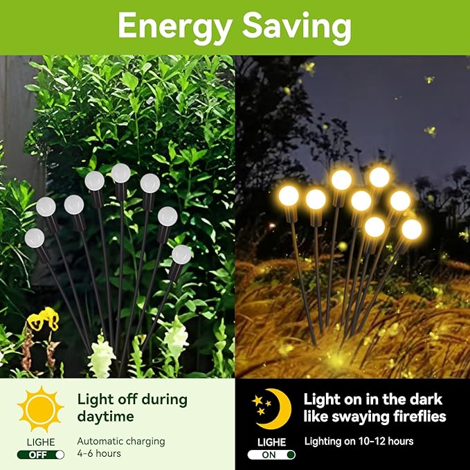 Solar Garden Lights Outdoor Waterproof, 2 Pack 16 LED Decorative Solar Swaying Lights, Solar Firefly Lights Outdoor Garden Decor Lights for Garden Gifts for Pathway Party Christmas, Warm White