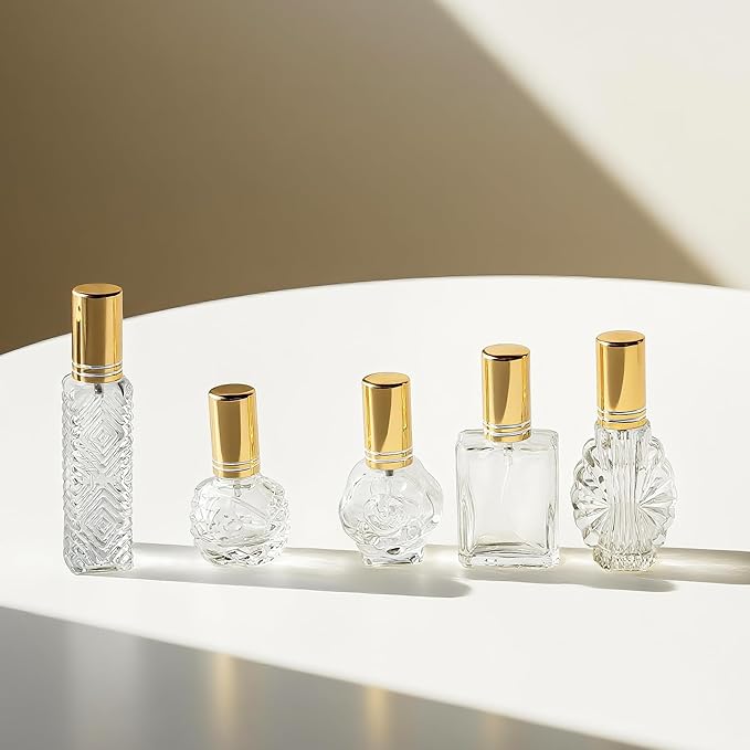 H&D HYALINE & DORA Vintage Glass Perfume Bottles Empty Refillable Sprayer Bottle Fine Mist Spray Bottles Set of 5