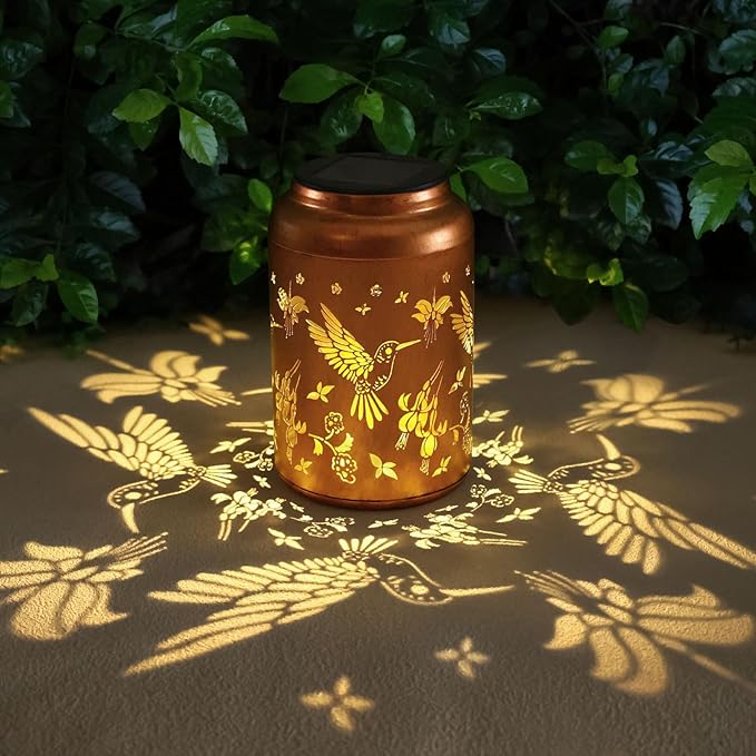 Solar Lanterns Outdoor Waterproof Hummingbird Hanging Solar Lights,Hollowed Metal Lantern Light Decorative for Garden,Patio,Yard,Lawn,Front,Porch Decor Christmas Gifts for Women mom Grandma 2pack