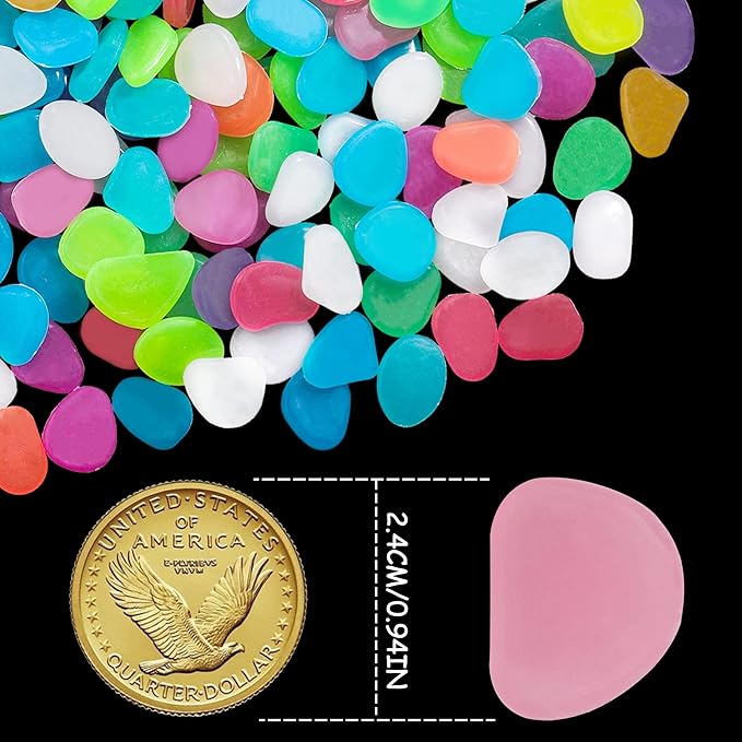 350 PCS Luminous Stones – Mixed Color Glow Rocks Decorations DIY Decorative Pebbles for Aquarium Fish Tank Sidewalk Garden Path Patio Terrace Lawn Yard Ornaments Colorful Cobbles Decor FD05MX350