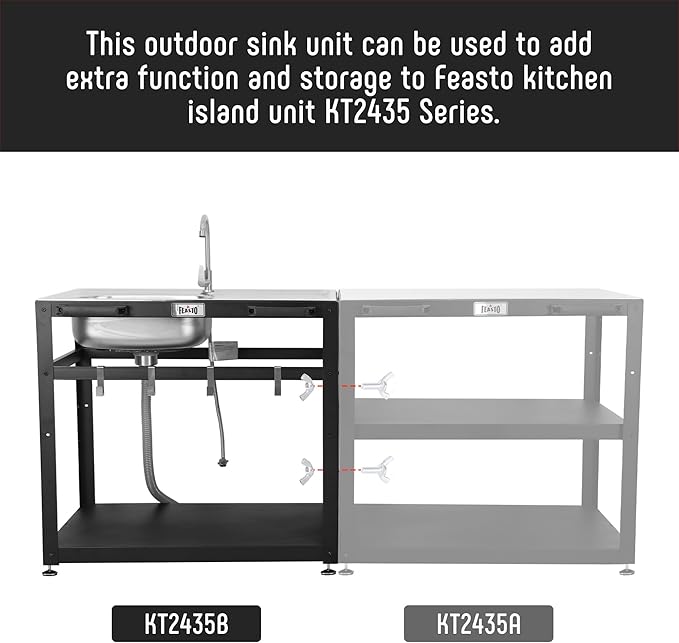 35” Outdoor Grill Cart with Sink, Outdoor Kitchen Sink Station with Hose Hook Up, Free Standing Sink with Wheels, Stainless Steel Sink with Single Bowl, Outdoor Utility Sink with Faucet