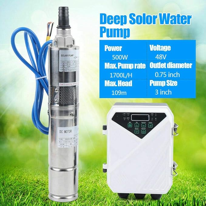 3 Inch Solar Water Pump Submersible Well Deep Bore Screw Well Garden Irrigation Kit with MPPT Controller (48V 500W)