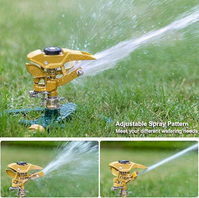 FANHAO Heavy Duty Pulsating Impact Lawn Sprinkler with Metal Base, 100% Metal Adjustable Circular Zinc Impulse Sprinkler for Yard Lawn, 360 Degree Large Area Coverage, Covers Up to 5800 sq. ft