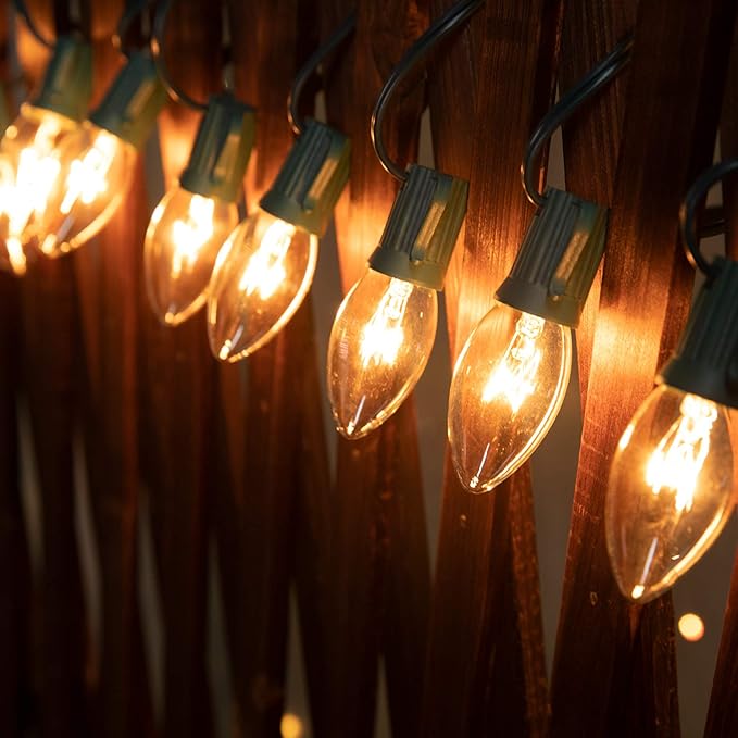 C9 Clear Christmas String Light Set, 100 Feet Vintage Christmas Tree Lights, Outdoor Roofline String Lights with 100 Clear Bulbs for Patio Garden Holiday Indoor Home Decorating, Not Connectable