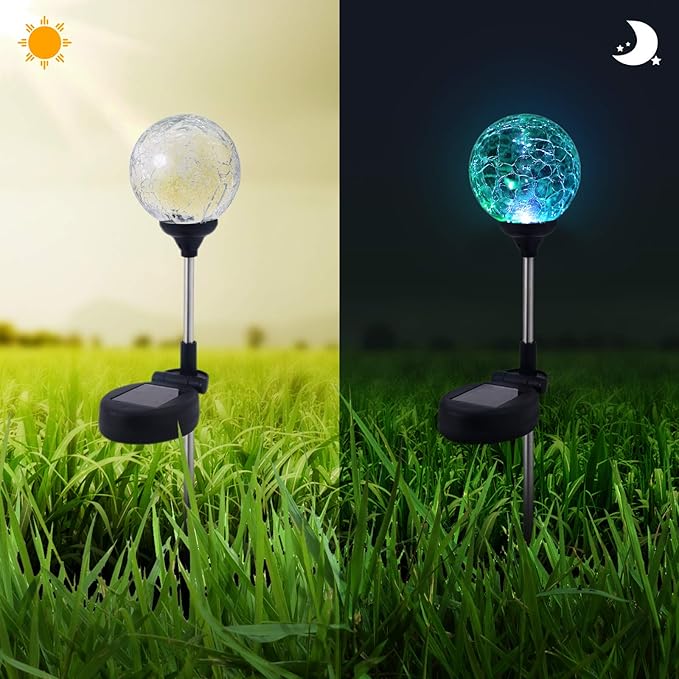 WNP Solar Outdoor Lights,Color-Changing Solar Garden Glass Globe Lights,6 Pack Decorative Solar Powered Stake Ball Light for Yard,Waterproof Decor Solar Pathway Lights for Christmas Decoration