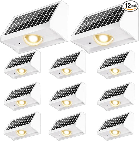 Solar Fence Lights Outdoor Waterproof High Brightness LED Spot Lens Deck Lights 7 Mode Warm & Cool White RGB Solar Powered Wall Lighting Decor for Outside Patio Step Backyard Railing - 12 Pack(White)