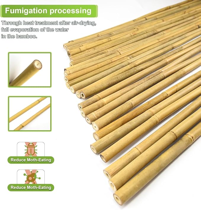 1" D 8 Feet Bamboo Stakes 50 Pack, Thicker Heavy-Duty Plant Stakes, Natural Garden Stakes for Bean, Tomato, Bean, Flowers,Trees Potted and Climbing Plant Support