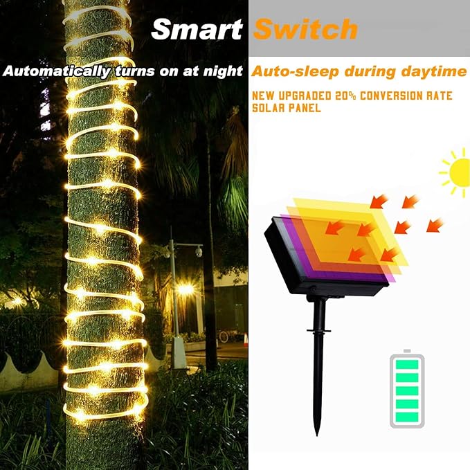 Solar Rope Light 2 Pack Waterproof IP65 39FT 100LEDs Outdoor LED ‎Solar Outdoor Lights for Party Garden Yard Home Wedding Christmas Halloween Holiday Tree Decoration Lighting