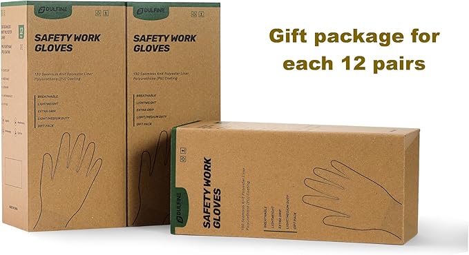 DULFINE Safety Work Gloves for Men PU Coated 12 Pairs Bulk Pack,Hi-Vis Yellow Seamless Knit Glove with thin Polyurethane Coated Smooth Grip on Palm & Fingers,Ideal for General Duty Work (Extra Large)