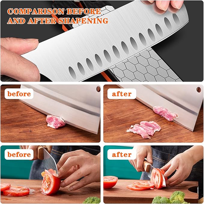 Diamond Sharpening Stone,400/1000 Grit Handheld Double-Sided Diamond Sharpener 5 in 1 Honeycomb Surface Knife Sharpener Plate Whetstone with Ceramic & Tungsten Steel Scissor Slot for Kitchen Outdoor