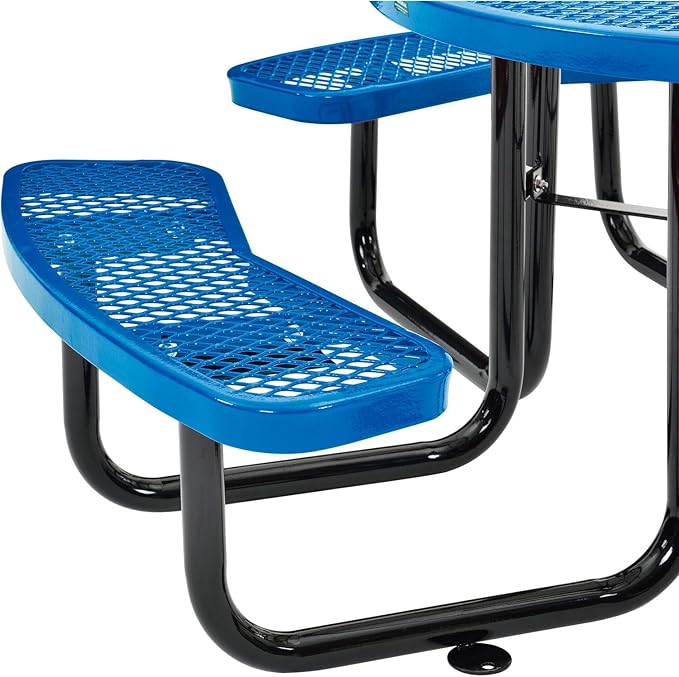 GLOBAL INDUSTRIAL 46 inch Expanded Metal Round Picnic Table, Blue