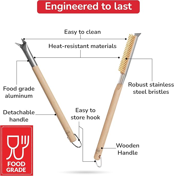 Pizza Oven & Stone Brush with Scraper, Turning Fork & Bubble Popper Bundle - Essential Accessories & Tools for Any Pizza Oven