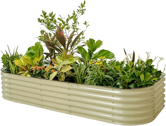 Vego garden Raised Garden Bed Kit, 17" Tall 10 in 1 Modular Metal Planter Box for Vegetables, Flowers, Herbs, Pearl White