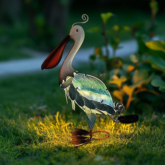 HONGLAND Solar Metal Pelican Statues Garden Sculpture & Statues, 19 Inch Glass Outdoor Pelican Yard Art Coastal Ocean Bird Decor Lawn Ornament for Backyard Porch Patio Decor（Blue）