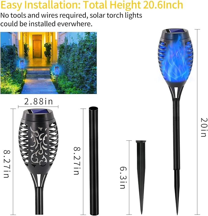 EOYIZW Solar Lights Outdoor, 12 Pack Blue Solar Torch Light with Flickering Flame, 12 LED Tiki Torches for Outside Lights Waterproof Landscape Easter Decoration Outdoor for Garden Yard