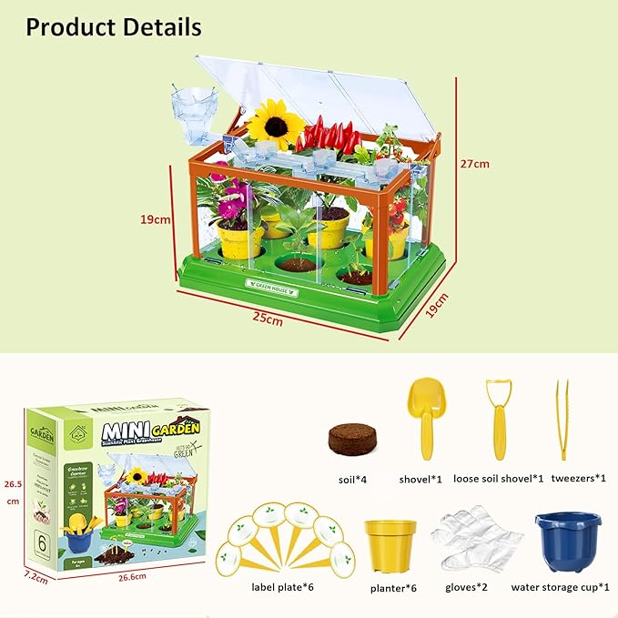 Kids Gardening Kit Greenhouse Growing Terrarium Kit Plant Growing Set Discovery Educational Gardening Gift for Boy & Girl