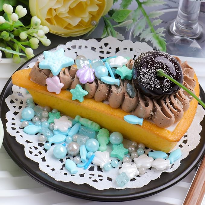 Ocean Sprinkles for Cake Decorating, Shell, Seahorse, Starfish, Fish & Pearl Sugar Mix for Cupcakes Cookies and Ice Cream Toppings