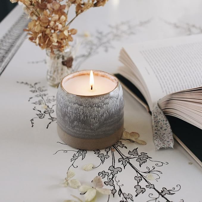 The Growing Candle, Sandalwood & Vanilla Scented, 10oz Ceramic Pot, Aromatherapy Candles for Home, 100% Soy, Greta