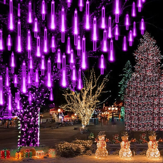 Aokudoni Halloween Decorations Outdoor, Upgraded 16inch/40cm Meteor Shower Rain Lights, Purple Icicle String Lights for Xmas Tree Decoration Holiday New Year Party, UL Plug