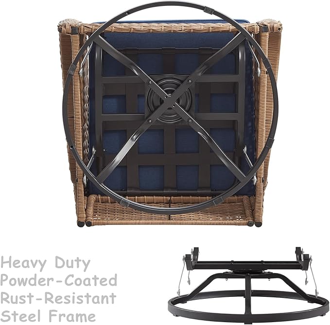 HUMMUH Outdoor Swivel Rocker PE Wicker Patio Chairs Set of 2, Rattan Rocking Chair Furniture Set (Yellow,Blue)