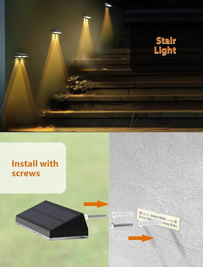 Solar Fence Lights,Warm White & Cold White & Mixed Color 3 Modes Bright Lens LED Dusk to Dawn Deck Light, Outdoor Waterproof,Solar Outdoor Lights for Backyard/Railing/Wall (12Pack)