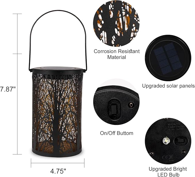 Solar Lanterns for Outdoor Waterproof, Hanging Solar Lights Gifts for Women Mom, Tree Lantern Hanging/Standing for Patio, Lawn, Tabletop, Garden Decorative LED Lantern Black Tree