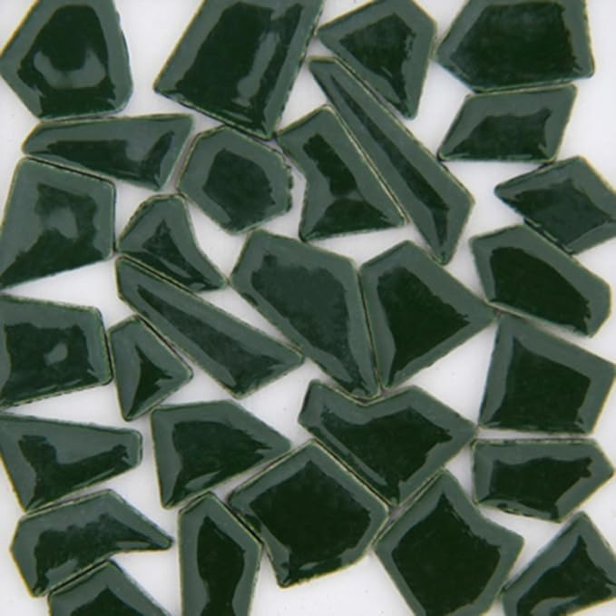 Ceramic Mosaic Tiles for Crafts, Triangles Trapezoids Polygons Shape Mosaic Pieces for Craft Supplies (Irregular Size,200g) (Dark Green)