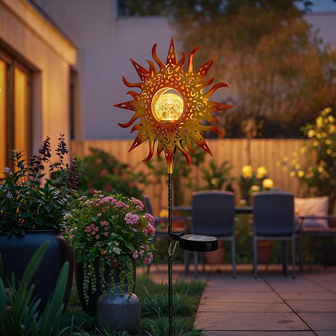 TAKE ME Sun Solar Lights Garden Outdoor Waterproof Metal Stakes for Patio Yard Walkway LawnPatio Mothers Day Gifts Mom Wife Grandma (Red Sun)
