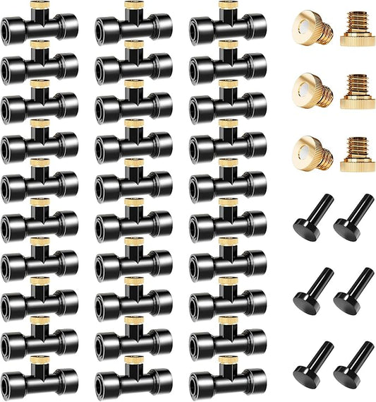 Misting Nozzles Kit Include 36 Pcs Misting nozzle 30 Pcs Misting 6 Pcs Plug nozzle tees for Outdoor Spray Cooling System (72 Pieces)