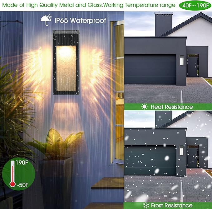 Solar Outdoor Lights, Metal Seeded Glass Auto On/Off Waterproof Solar Wall Warm/Color Changing Solar Lights for Wall Fence Patio Yard Porch Garden Decor,4 Pack