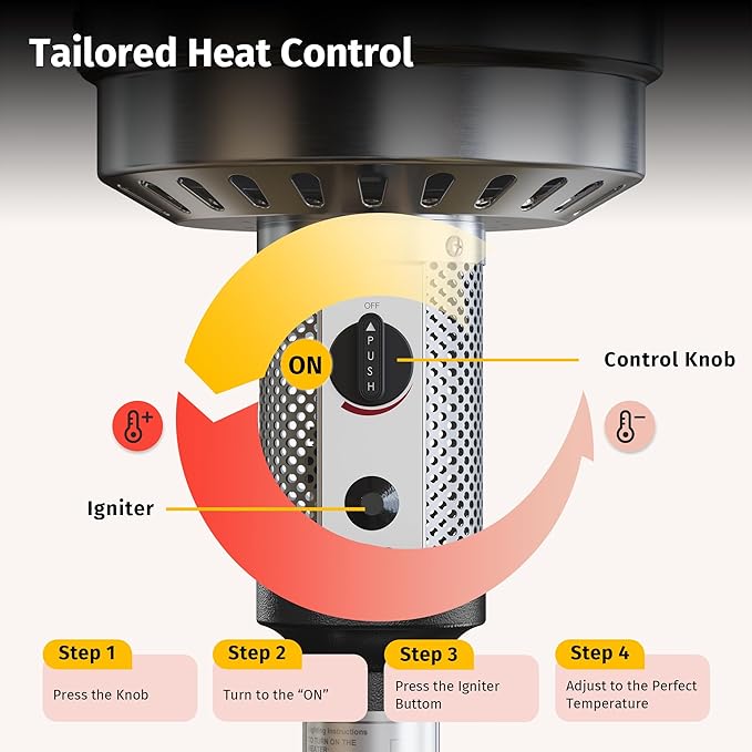 EAST OAK 50,000 BTU Patio Heater for Outdoor Use with Round Table Design, Double-Layer Stainless Steel Burner, Wheels, Triple Protection System, Outdoor Heater for Home and Residential, Black