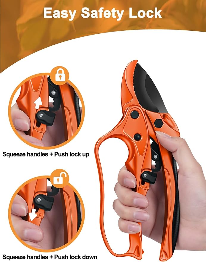 Ratchet Anvil Pruning Shears for Gardening Heavy Duty, Labor-Saving Design Garden Clippers for Arthritis Weak Hands, 3/4" Cut Capacity Branch Cutter for Tree Trimming, Flower, Rose, Plant