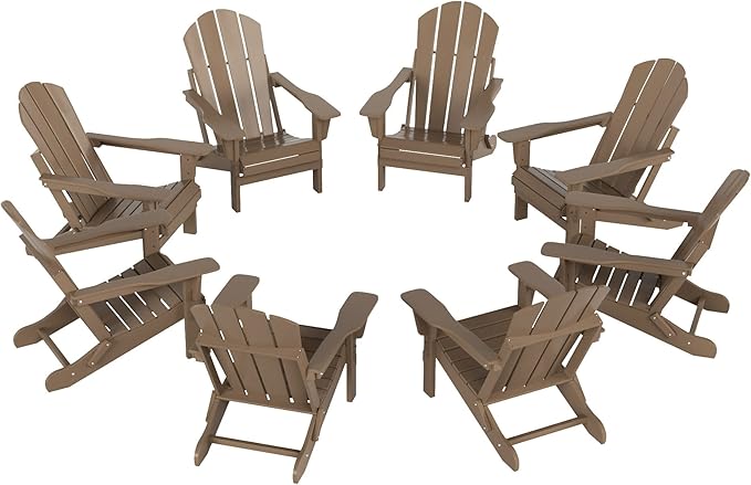 Westin Outdoors Laguna WO Outdoor Adirondack Folding Patio Chairs 8 PCS Set Retro Beach Aesthetic for Backyard, Lawn, Patio, Deck, Garden, Weather Resistant Polyethylene Plastic Lounger (W W)