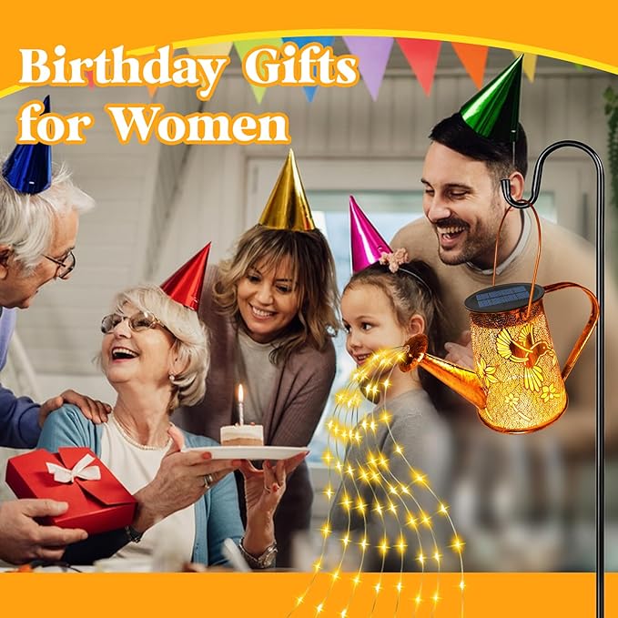 Solar Watering Can Lights, Hummingbird Gifts for Women Mom Grandma Birthday, Waterproof Outdoor Garden Decor Large Hanging Solar Lanterns Garden Lights for Patio Porch Yard Flowerbed Pathway