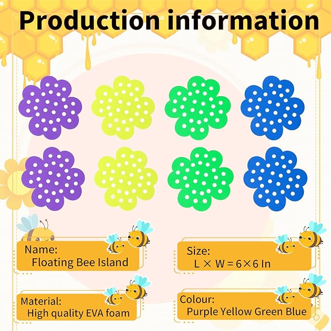 8 Pcs Bee Watering Station for Garden, Floating Bee Island & Butterfly Feeder with Bee Water, 4 Attracting Colors, 3X Faster Petal Texture, Zero-Drowning EVA Foam Design for Any Garden