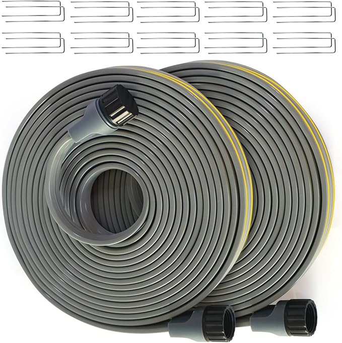Hopegiver Sprinkler Soaker Hose 50 ft 2-Pack Yard Sprinkler Hose 100 ft for Lawn Water Saving with Stakes, Drip Irrigation Hoses Garden Watering System(Grey,50 ft 2-Pack)
