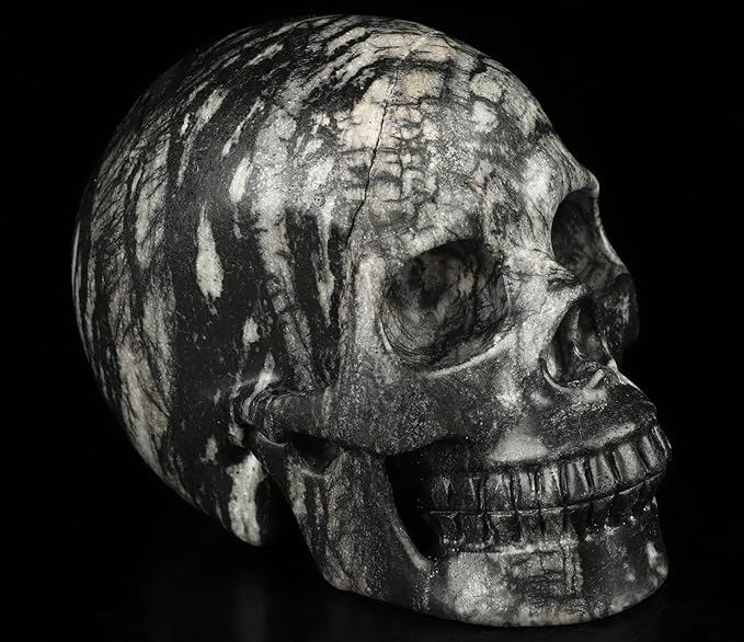 Skullis 5.0”Picasso Jasper Crystal Skull, Hand Carved Gemstone Fine Art Sculpture, Reiki Healing Stone Statue.2634.