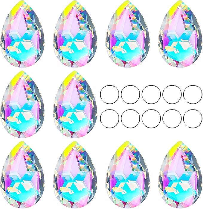 10pcs 50mm Chandelier Crystal Prisms Pendants,Colorful Bauhinia Ornament Chandelier Parts,Suncatcher Hanging Crystals for Lamp Window Christmas Tree Decoration