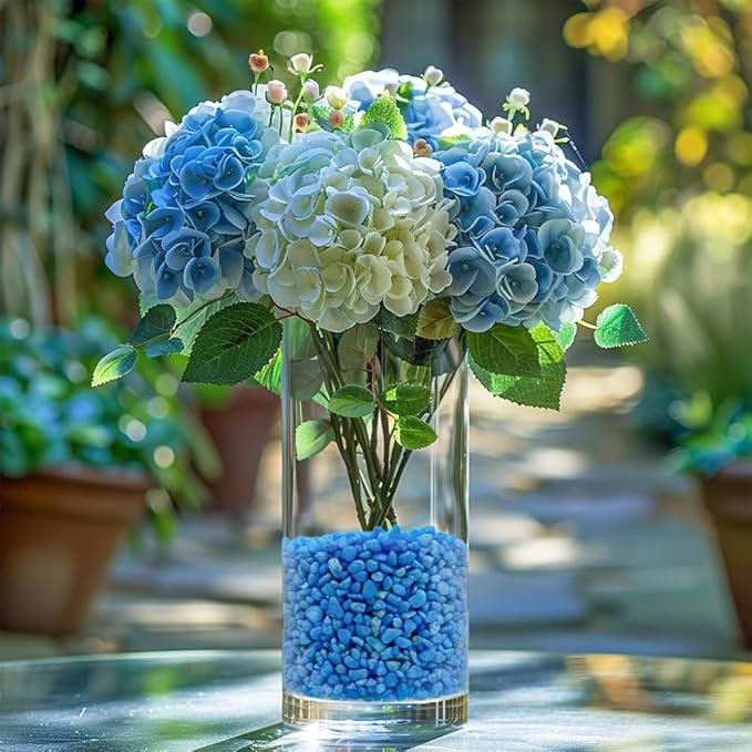 HappyFiller Succulent and Cacus Gravels,3-5mm,Fairy Garden Mini Rocks,Aquarium Fishbowl Decor Pebbles,Indoor Plants Topper Dressing Small Stones,1.1 LB,Blue