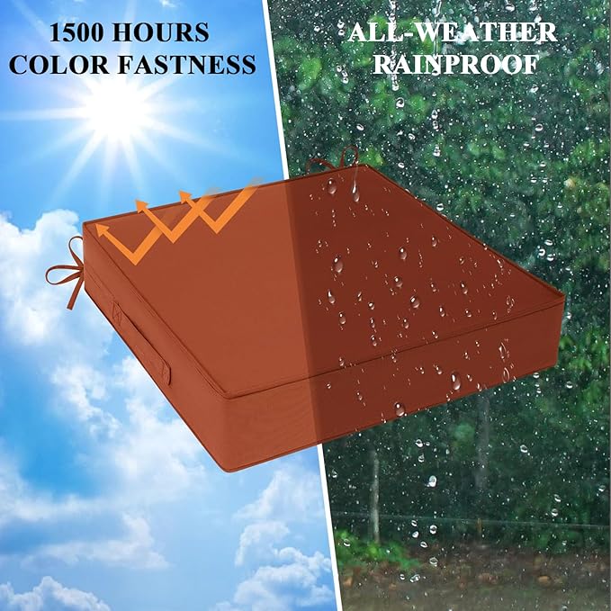 Outdoor Chair Cushions Set of 2 for Patio Furniture 19x19x4 Inch Waterproof Patio Chair Cushion 3 Year Color Fastness Square Elastic Foam Garden Sofa Couch Pads with Ties and Handle,Spice