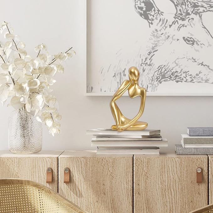 INNOLITES Resin Statue Thinker Style Decoration Abstract Sculptures Collectible Figurines for Home Decor Modern Office Shelf Desktop (Gold-Left)