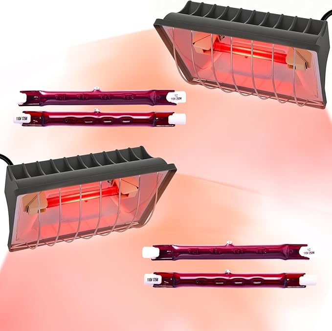 Chicken Coop Heating Lamp 2pack, 250W Brooder Heater with Guard,Waterproof Ceramic Joint Heat Lamp Bulb,Adjustable Temperature(175W/250W) and Height,Suitable for Poultry, Livestock & Small Pets